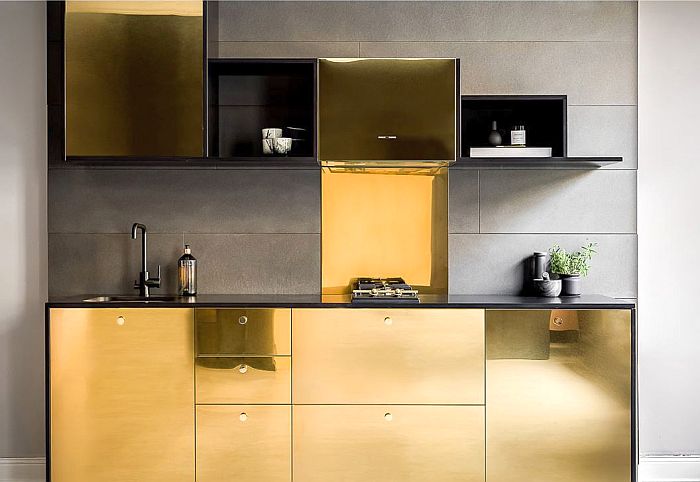 black granite top, cover sides in black MDF, gold fronts, golden cupboard doors, Guldkant, Henrik Haij, Ikea, Ikea’s kitchen Metod and sideboard Bestå, Johan Svensson, Picky Living, Svenska Spel, Swedish lottery brand Triss