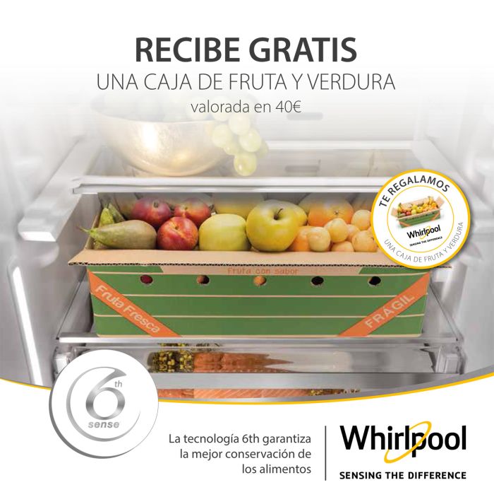 Freeze Control, frigorífico combi Dual NoFrost, fruta y verdura, sensores Fresh Control, tecnología 6th Sense, Total NoFrost, Whirlpool