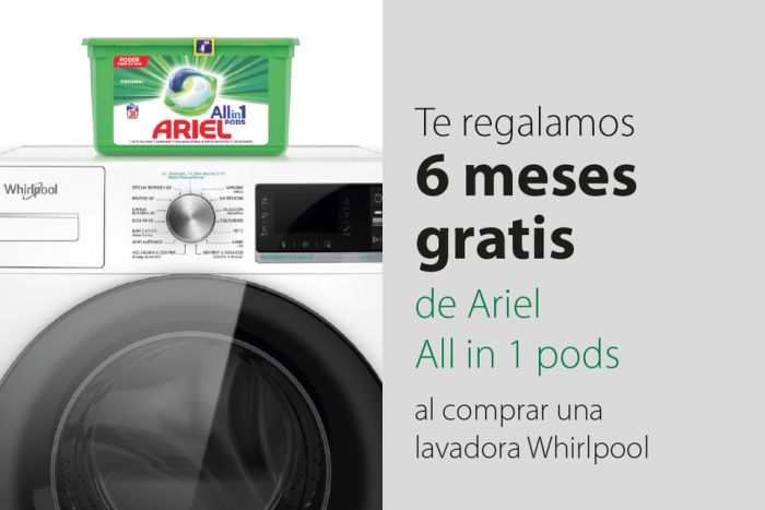 Whirlpool se alía con Ariel para ofrecer seis meses de detergente gratis