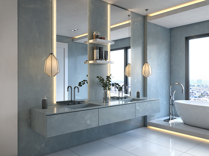 Baño con colores Corian Solid Surface