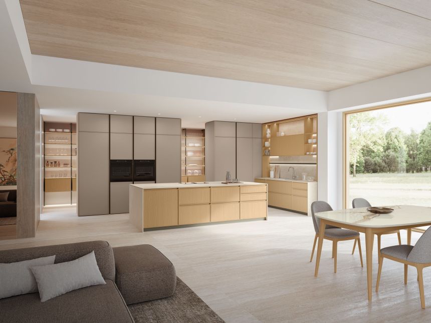 Sakura de Veneta Cucine Columnas en vidrio lacado mate color Alabastro, colección Sakura de Veneta Cucine.