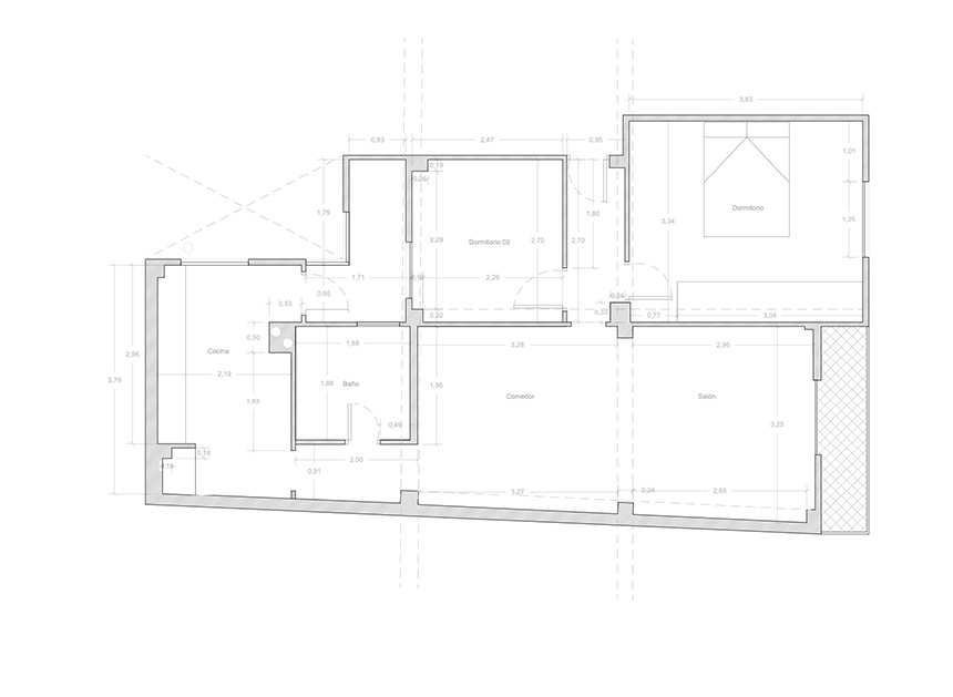 Plano de la vivienda antes de llevar a cabo la reforma integral.