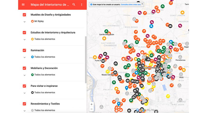 Vista del Mapa de Interiorismo de Madrid de Insenia 2026.