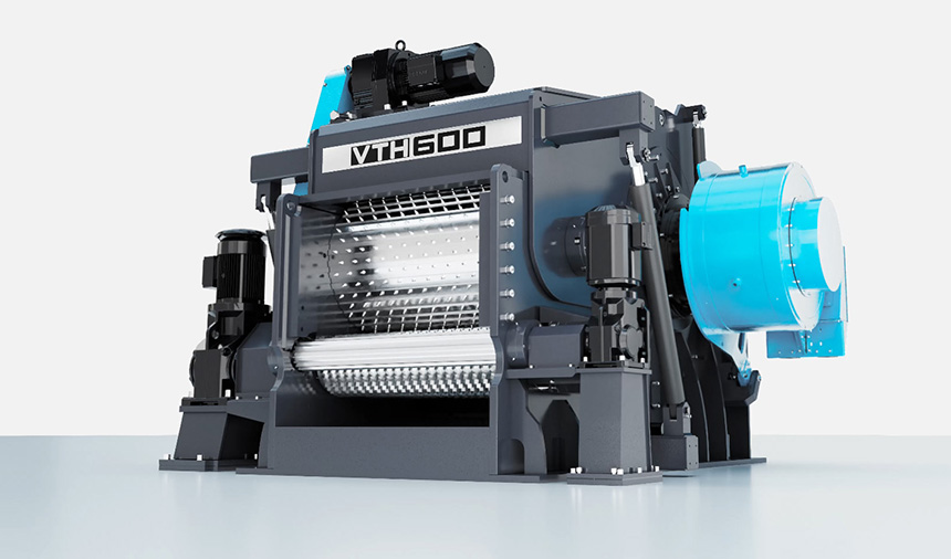 Astilladora de biomasa VTH 600-1050 BT con accionamiento HiTorc de Vecoplan.