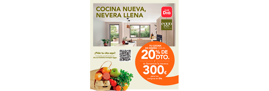 Los socios de Dia podrán disfrutar de un descuento del 20% en los muebles de Èggo y 300 euros para gastar en el supermercado.