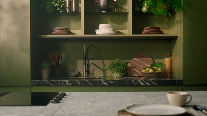 Cocina K17 de INKO en color verde diseño exclusivo de Joaquín Sánchez.