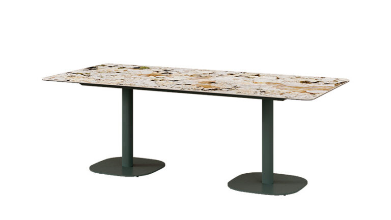 Mesa Horta de Moblibérica con pie central de aluminio y tapa de cerámico técnico