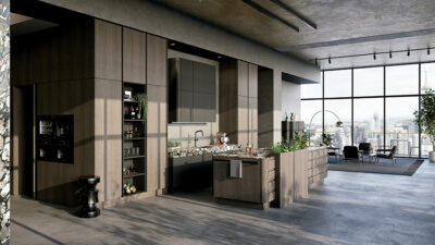 Cocina SieMatic SG6 de estilo urbano con diseño moderno y curvas suaves