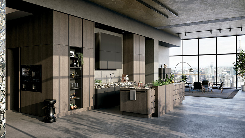 Cocina SieMatic SG6 de estilo urbano con diseño moderno y curvas suaves