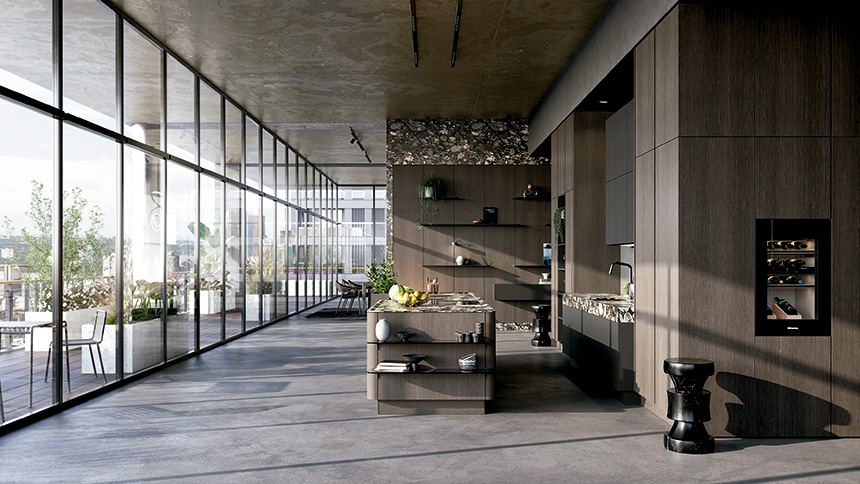 Integración de cocina y sala de estar con modelos SieMatic SG6 en ambiente contemporáneo