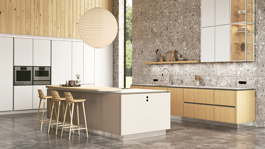 Encimera cerámica ultrafina de cocina SieMatic SLX con efecto flotante