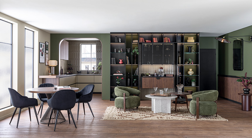 Ambiente Art Déco Elevación Sensorial de Mobalpa en cocina integrada al salón