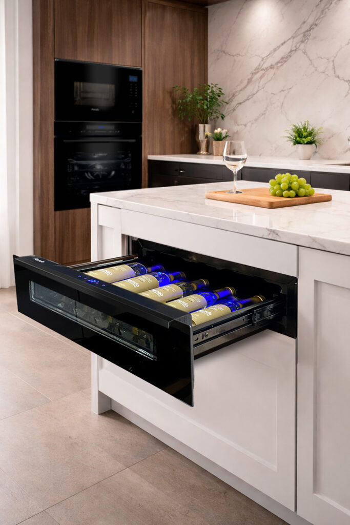 vinoteca compacta de cajón con capacidad para cinco botellas