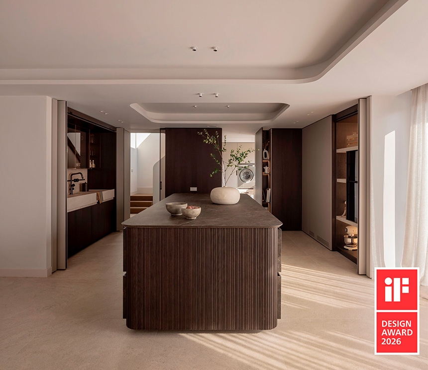 Isla de cocina GINA35 con frentes de 35 mm y diseño arquitectónico