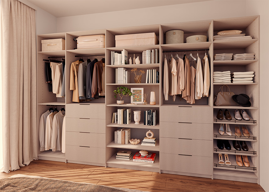 Vestidor modular abierto OpenKit de ALVIC en acabado lino textil