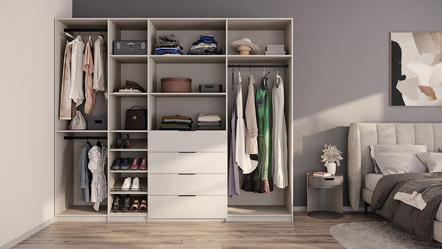 Sistema de almacenamiento OpenKit con estantes y barras personalizables