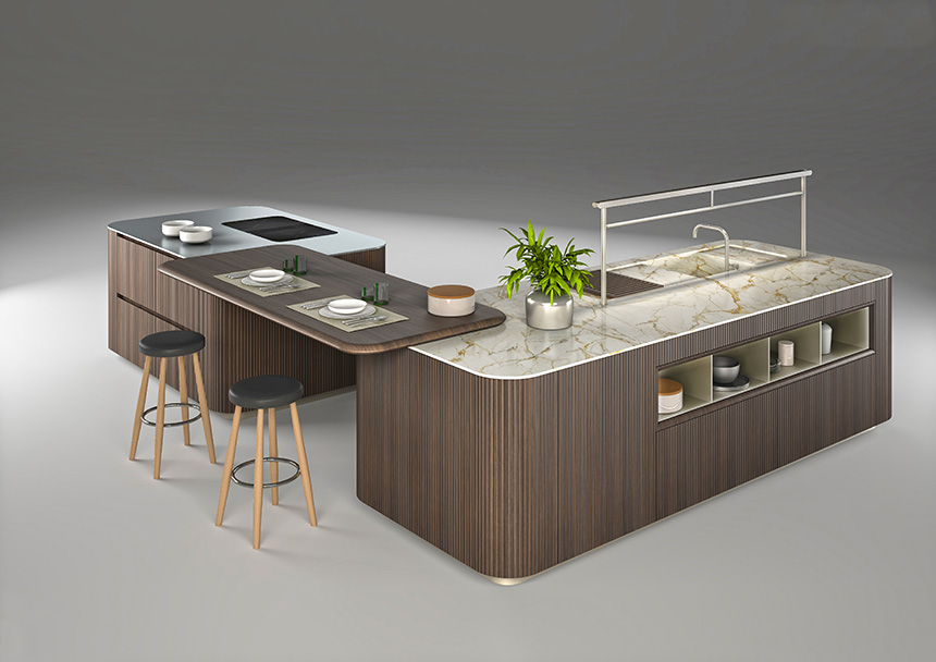 Cocina abierta Ernestomeda Sign Round con diseño orgánico y espacio convivencial