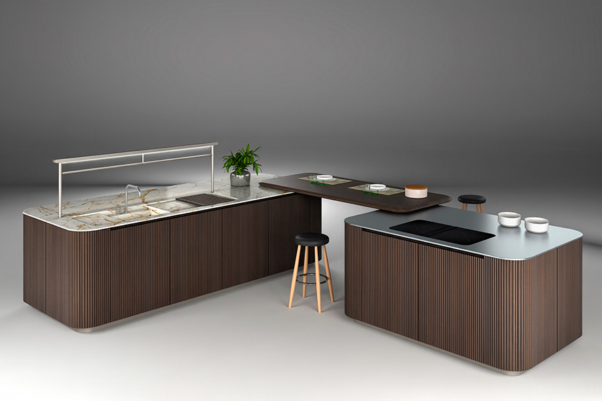 Cocina Sign Round de Ernestomeda 2026 diseño contemporáneo en Milán Design Week con estética fluida y convivencial