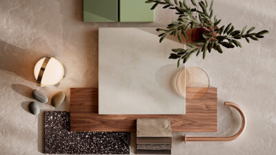 Superficie HIMACS con contenido reciclado certificado para interiorismo sostenible