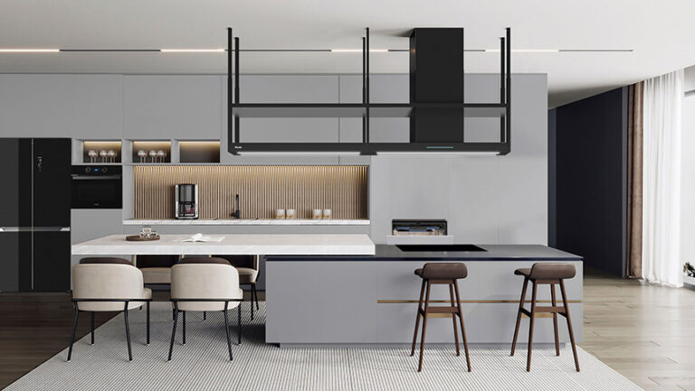 Campana de isla Pando I-894 Modular en cocina contemporánea