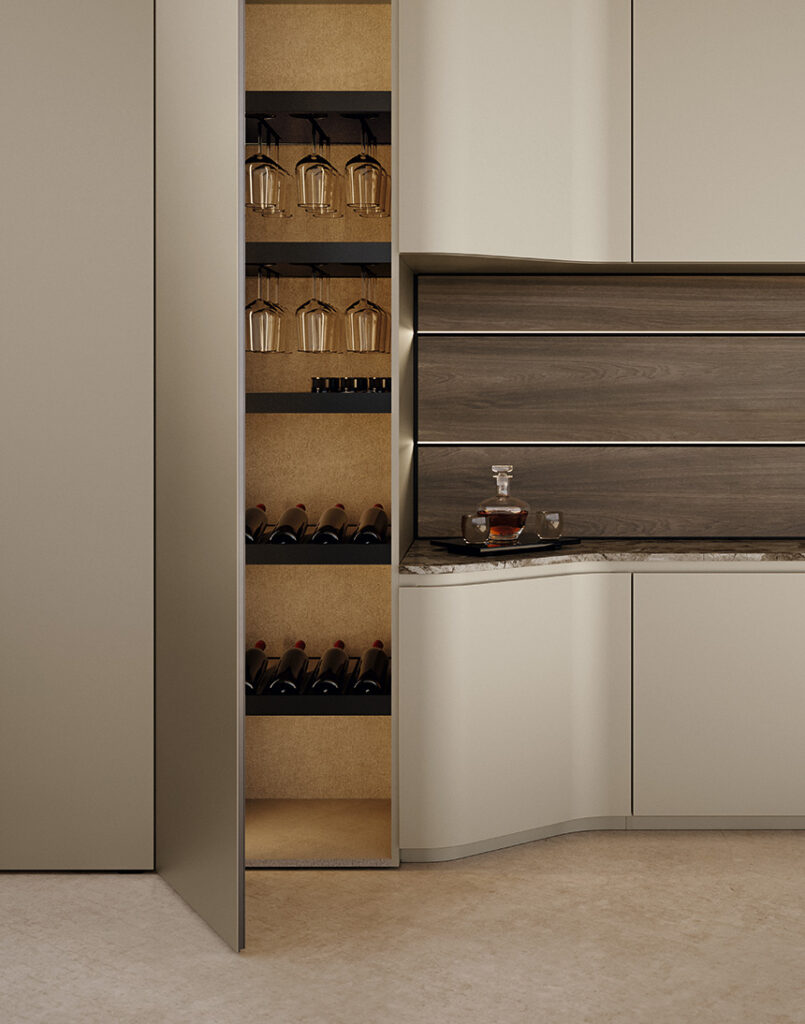 Detalle de líneas curvas en cocina Ola
