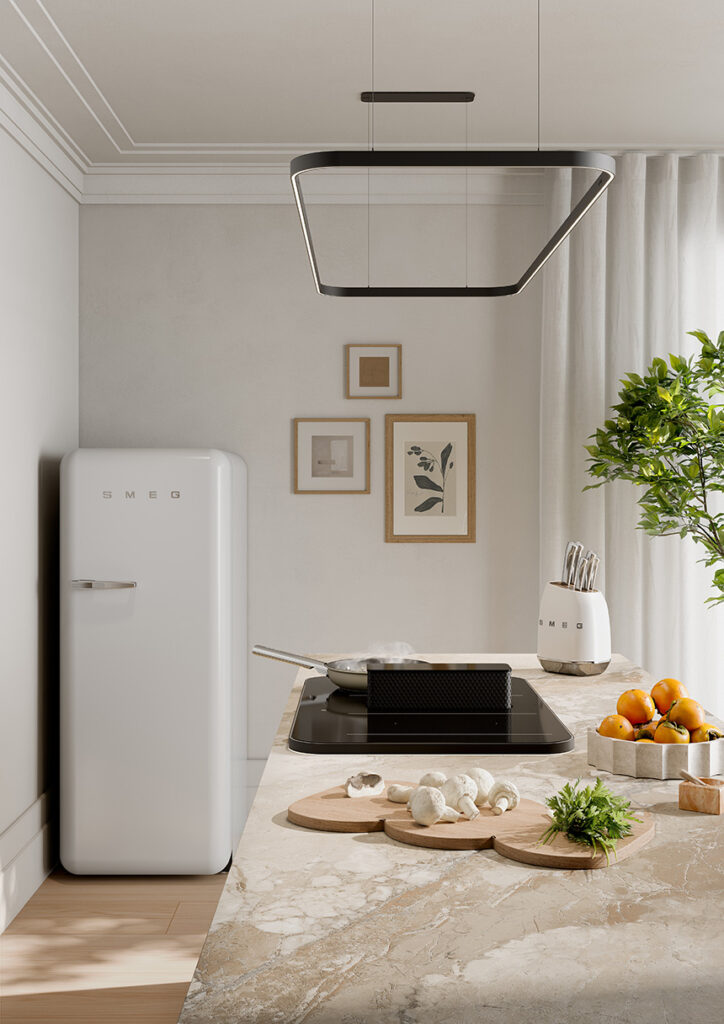 Placa de inducción y campana suspendida Isola de Smeg