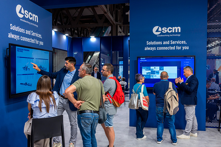 Stand de SCM en Xylexpo 2026 con maquinaria y soluciones digitales para la industria madera