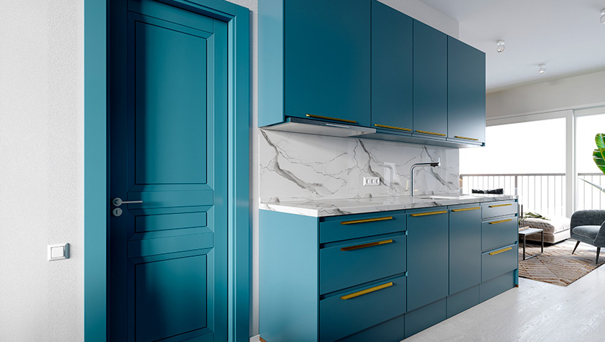 LACAPOL EXTREME de BARPIMO COATINGS aplicado en mobiliario de madera con acabado tintométrico de color personalizado para proyectos de interiorismo.