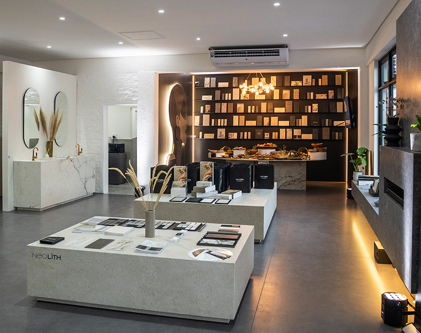 Espacio Neolith en Ciudad del Cabo para profesionales del diseño.