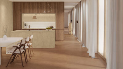 Colecciones Boost Hux y Vivia de Atlas Concorde combinadas en un proyecto de interiorismo.