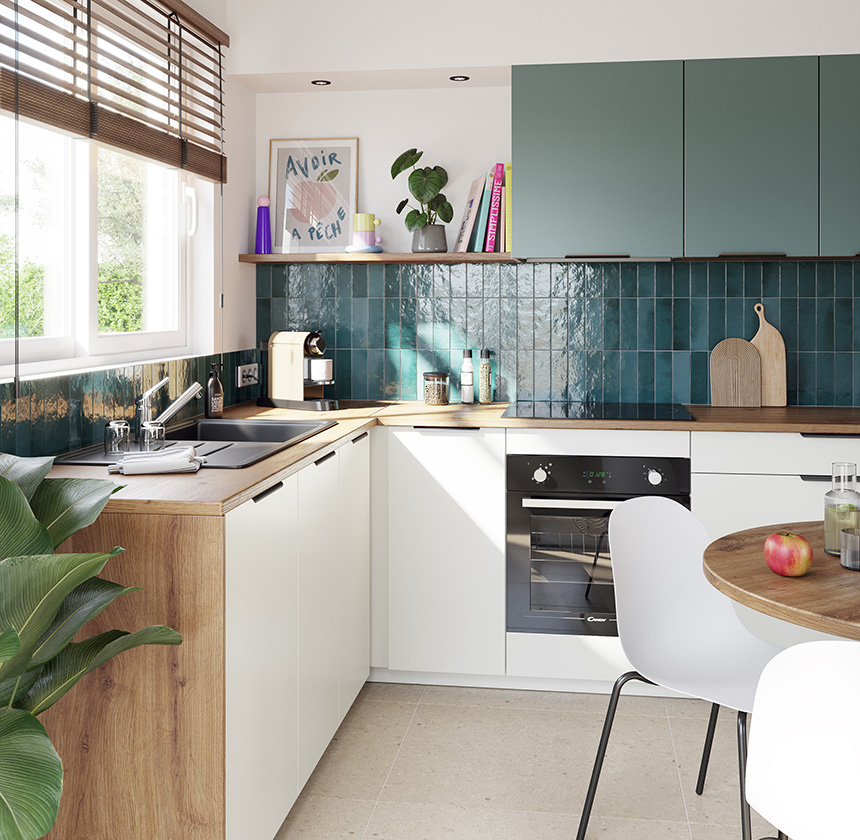 Cocina con azulejos de color inspirada en el estilo portugués